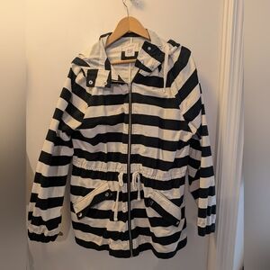 GAP Black & White Striped Hooded Coat XL Tall
